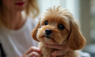 Toiletteur bichonnant un petit chien